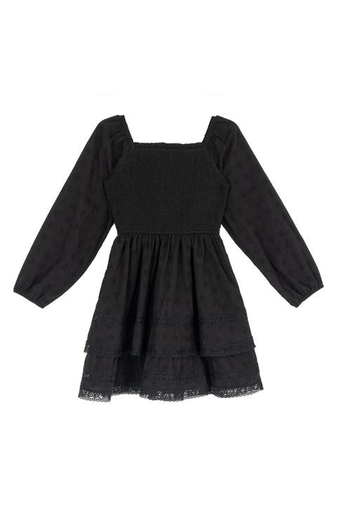 Kids' Textured Woven Clip Dot Dress