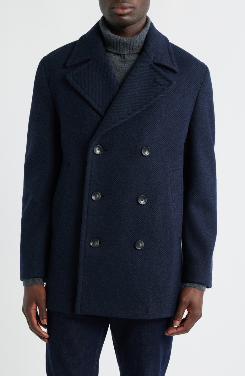 Hart Schaffner Marx Everett Wool Blend Twill Peacoat, Main, color, Navy Twill