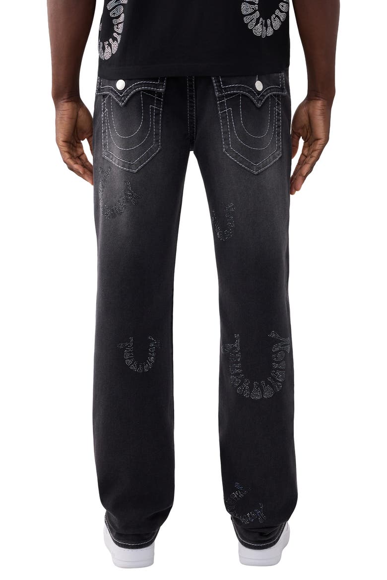 Ricky Crystal Logo Straight Leg Jeans, Alternate, color, DEEP SILENCE BLACK WASH