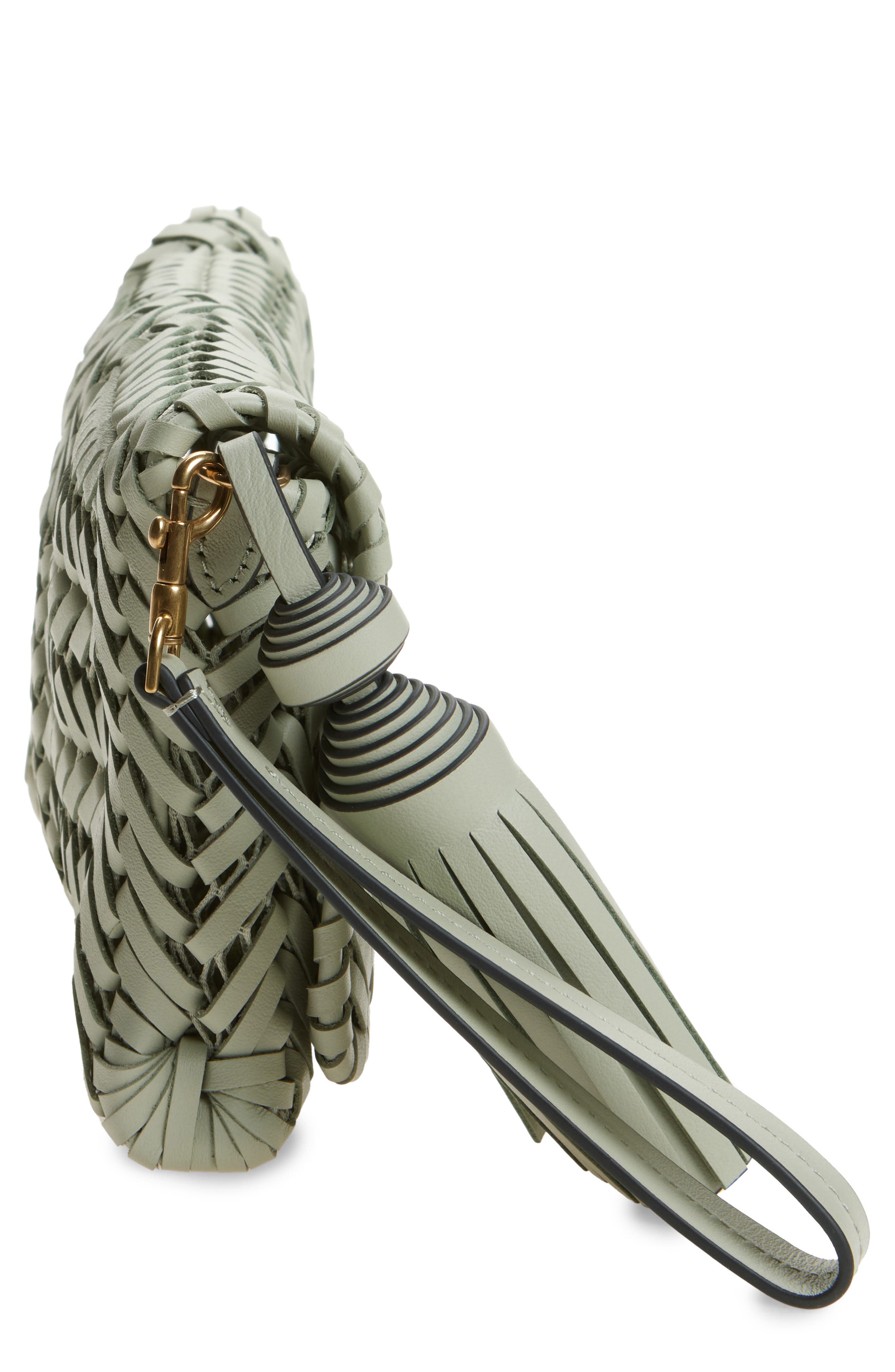 Anya Hindmarch Neeson Herringbone Woven Leather Tassel Clutch, Alternate, color, Iceberg