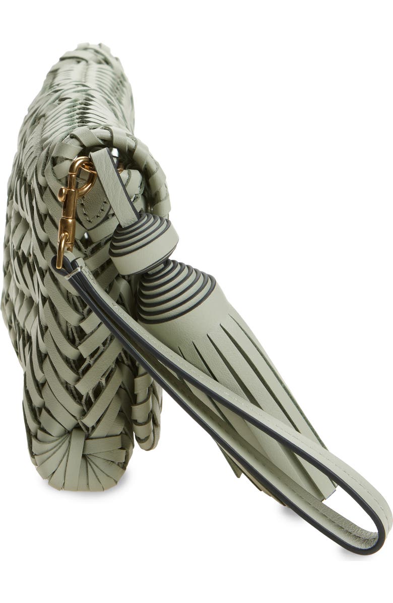 Anya Hindmarch Neeson Herringbone Woven Leather Tassel Clutch, Alternate, color, Iceberg