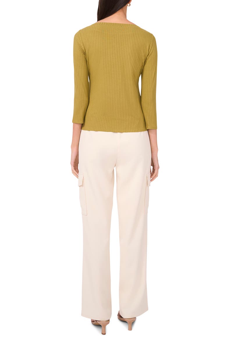 Rib Boat Neck Three-Quarter Sleeve Top, Alternate, color, GREEN MOSS