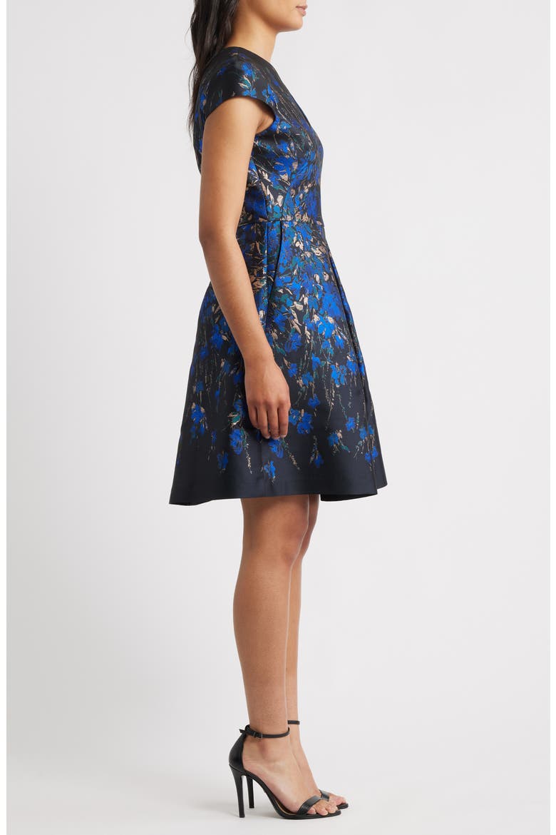 Metallic Floral Jacquard Fit & Flare Dress, Alternate, color, SAPPHIRE