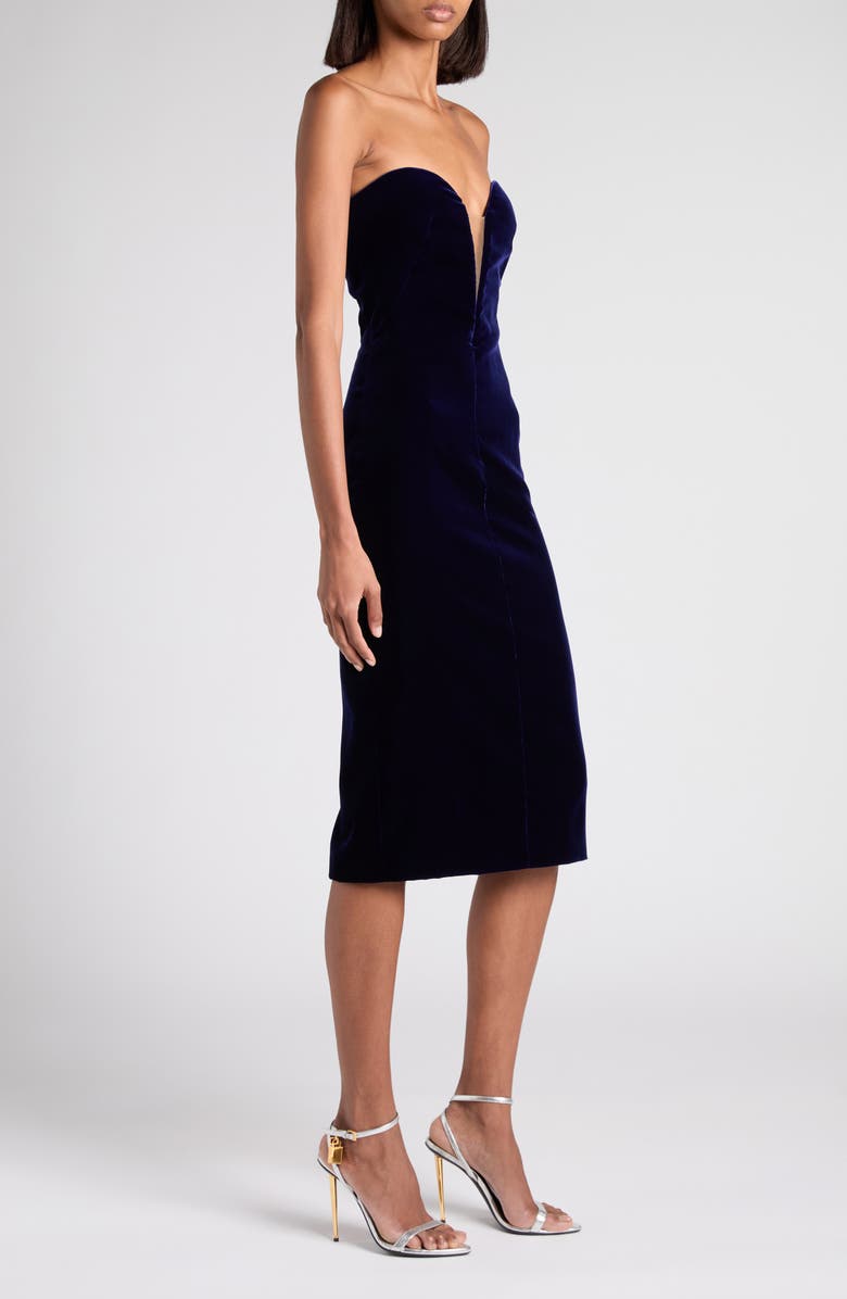 TOM FORD Strapless Plunge Neck Stretch Velvet Cocktail Dress, Alternate, color, Gv775 Purple Blue
