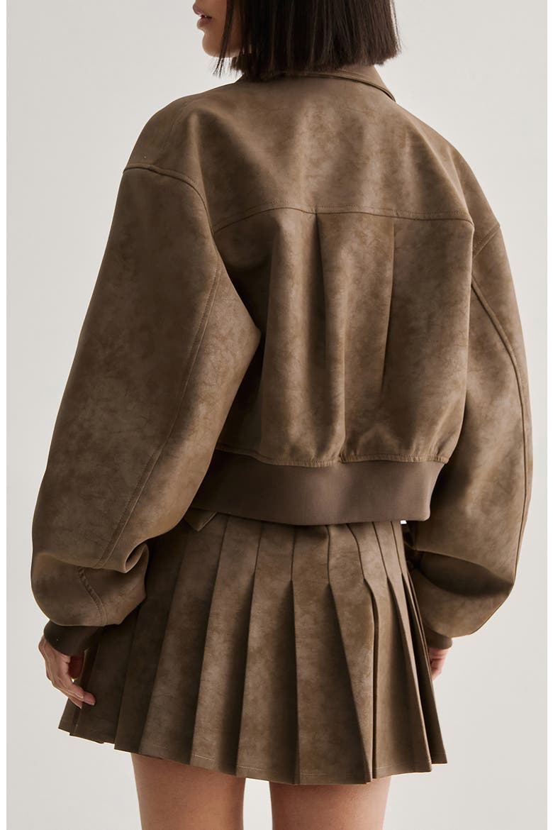 Oversized Faux Leather Bomber Jacket, Alternate, color, BROWN