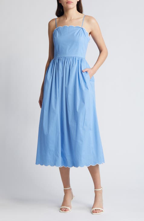 Scallop Stretch Poplin Midi Sundress