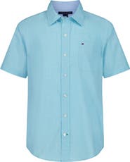 Tommy Hilfiger Kids' End on End Stripe Short Sleeve Button-Up Shirt