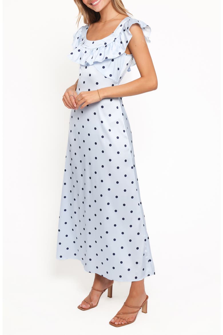 Manaris Dot Off the Shoulder Maxi Dress, Alternate, color, BLUE POLKA DOT