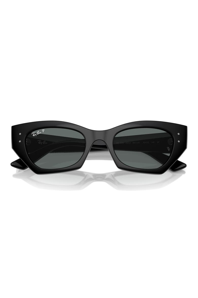 Zena 49mm Polarized Small Geometric Sunglasses, Main, color, BLACK