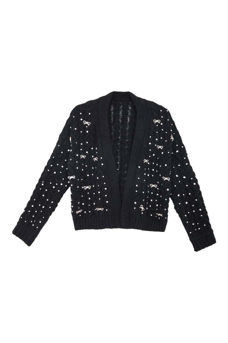 Embellished Cable Stitch Cardigan, Alternate, color, BLACK