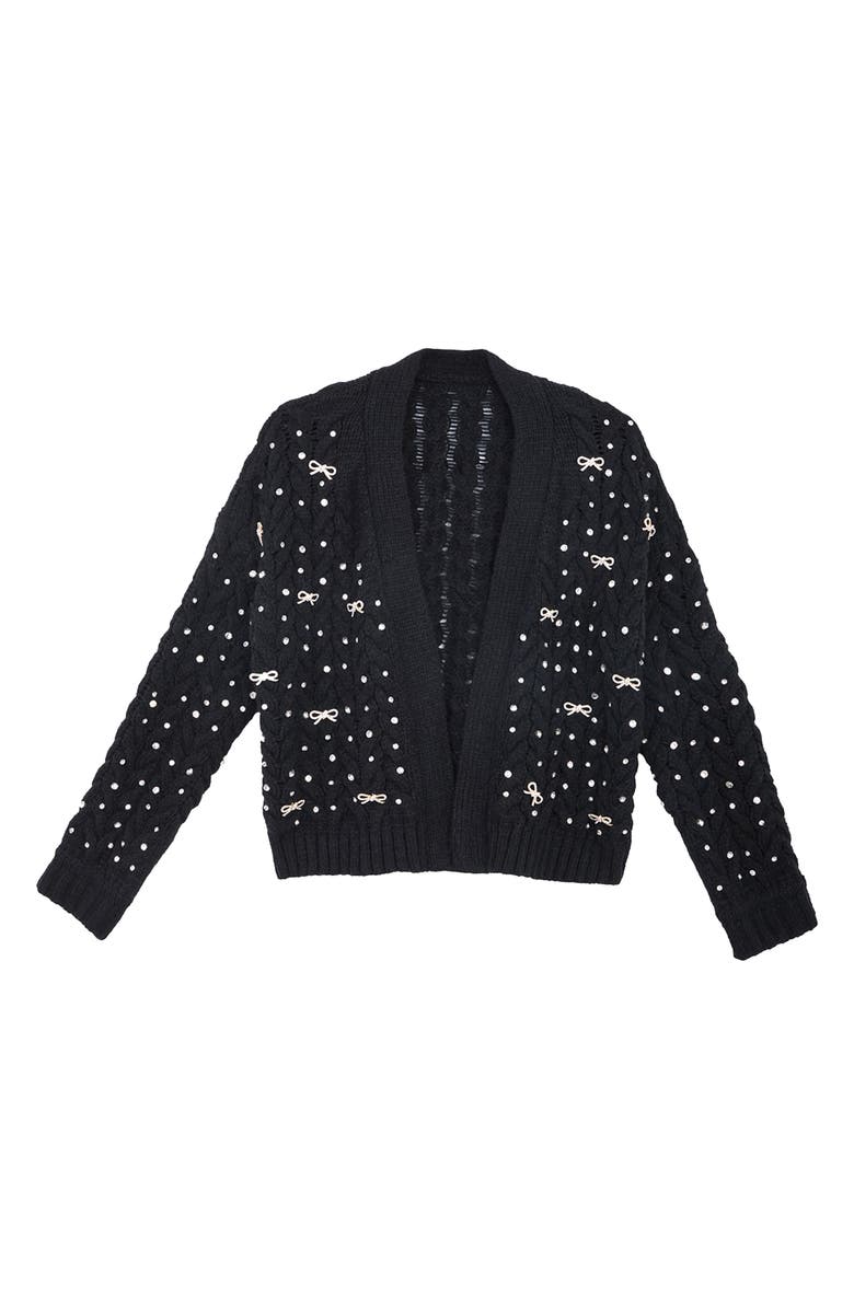 SAACHI Embellished Cable Stitch Cardigan, Alternate, color, Black