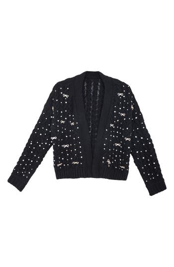 Saachi Embellished Cable Stitch Cardigan In Black
