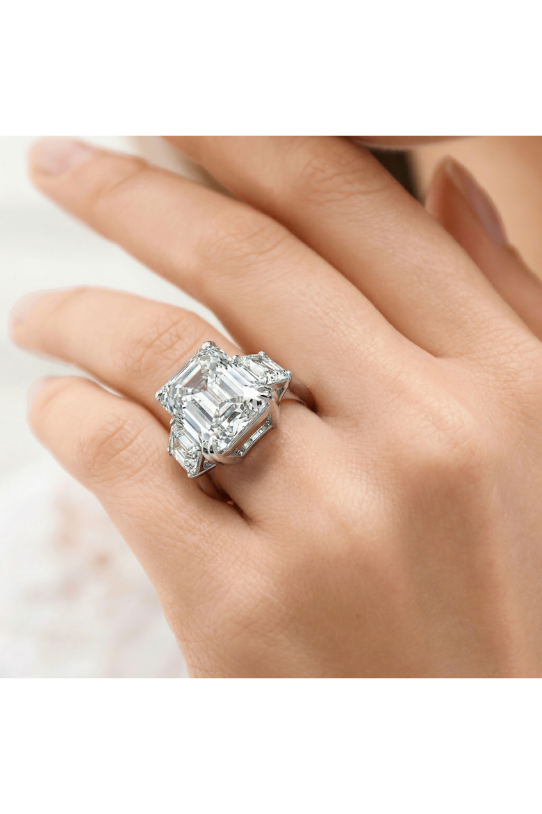 Certified 12Ct Emerald Cut Three Stone Diamond Engagement Ring Lab Grown, Alternate, color, 14k White Gold