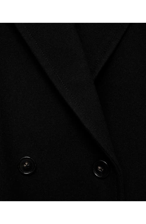 Mango Double Breasted Longline Coat In Black