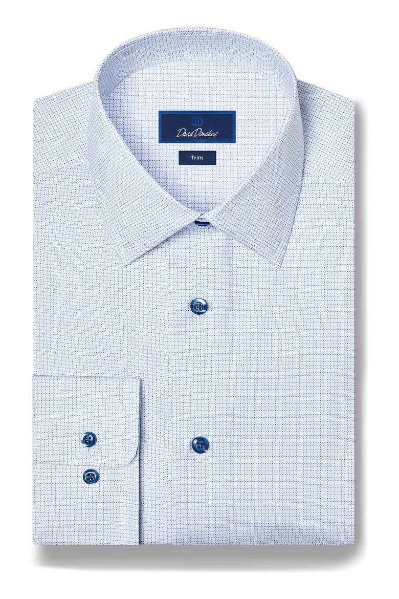 Trim Fit Micro Geometric Stretch Dress Shirt, Main, color, WHITE/ BLUE