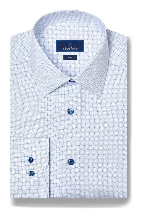 Trim Fit Micro Geometric Stretch Dress Shirt