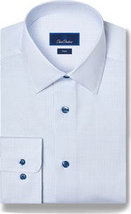 David Donahue Trim Fit Micro Geometric Stretch Dress Shirt