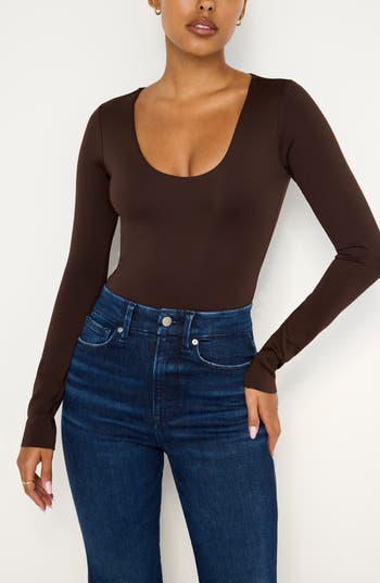 Good American Scoop Neck Bodysuit In Brown
