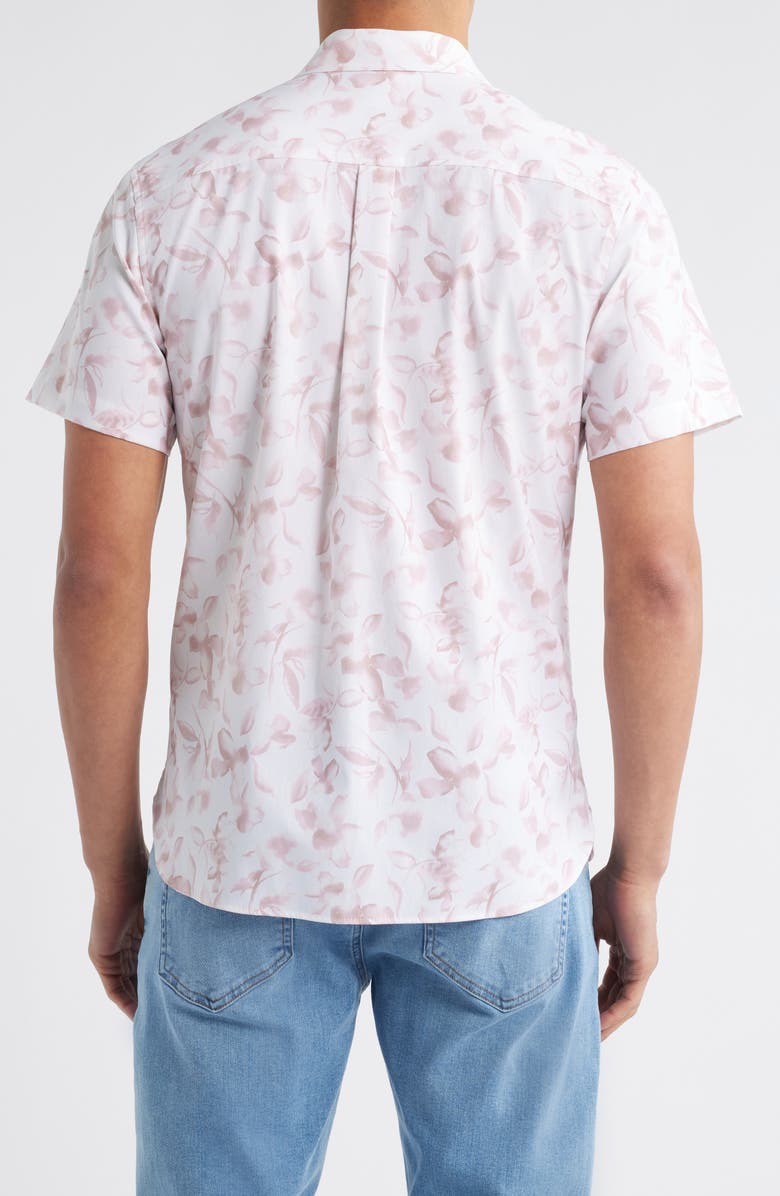 Nordstrom Leaf Print Short Sleeve Stretch Cotton Blend Button-Up Shirt, Alternate, color, White Painted Leaves