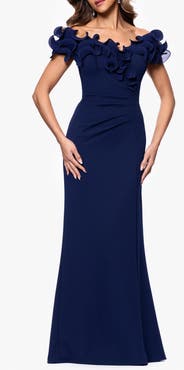 Xscape Evenings Lace Detail Off the Shoulder Sheath Gown