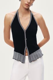 Nocturne Halter Ribbed Knit Top