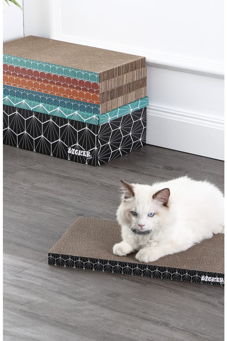 Naomi Modern Cardboard Reversible Cat Scratcher Pad in Box with Catnip, Alternate, color, Multi