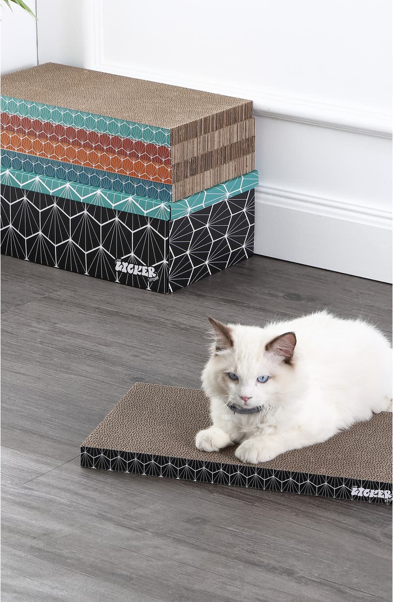 The Licker Store Naomi Modern Cardboard Reversible Cat Scratcher Pad in Box with Catnip, Alternate, color, 