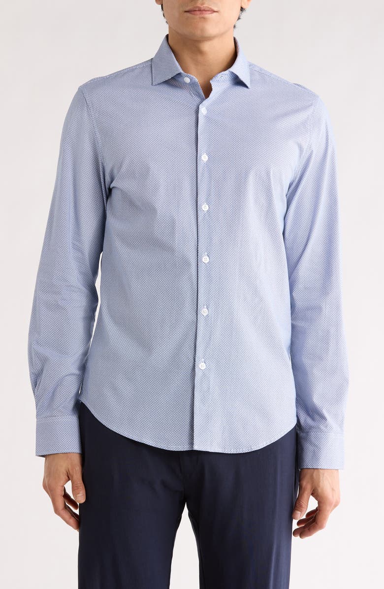 DENIM AND FLOWER Pop Geometric Button-Up Shirt, Main, color, Blue/ White