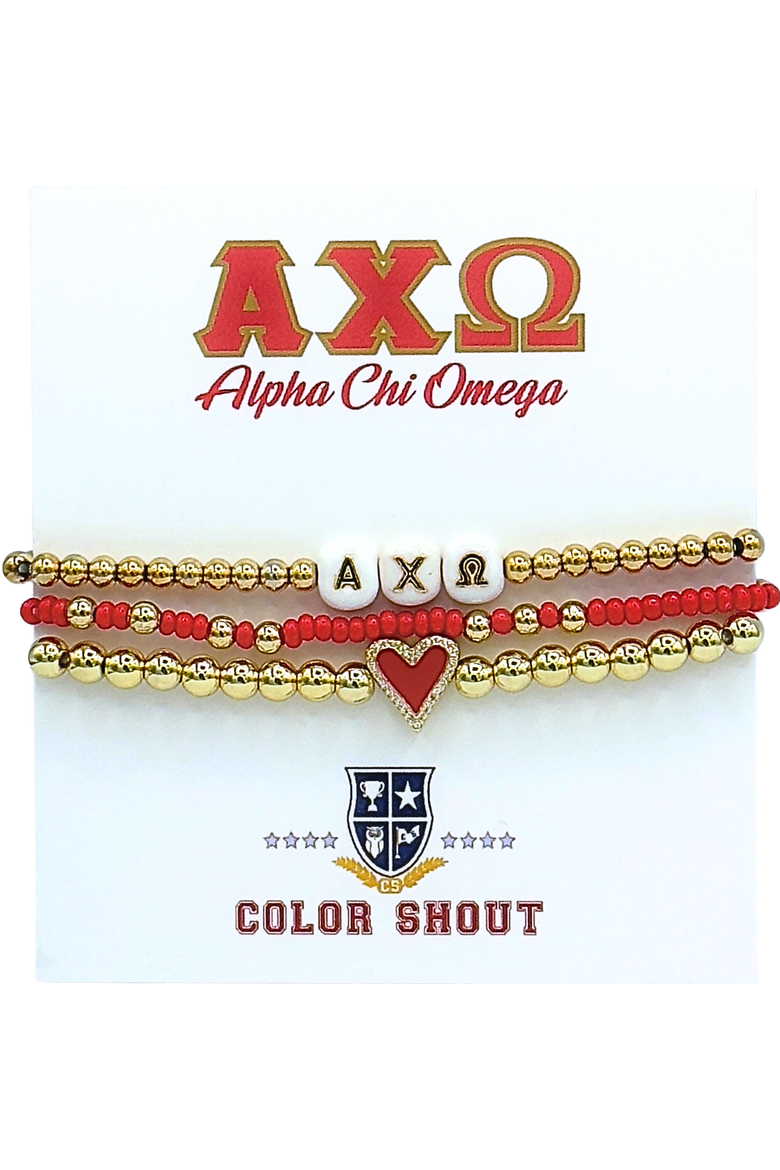 Alpha Chi Omega Love My Sorority Bracelet Stack, Alternate, color, Yellow Gold