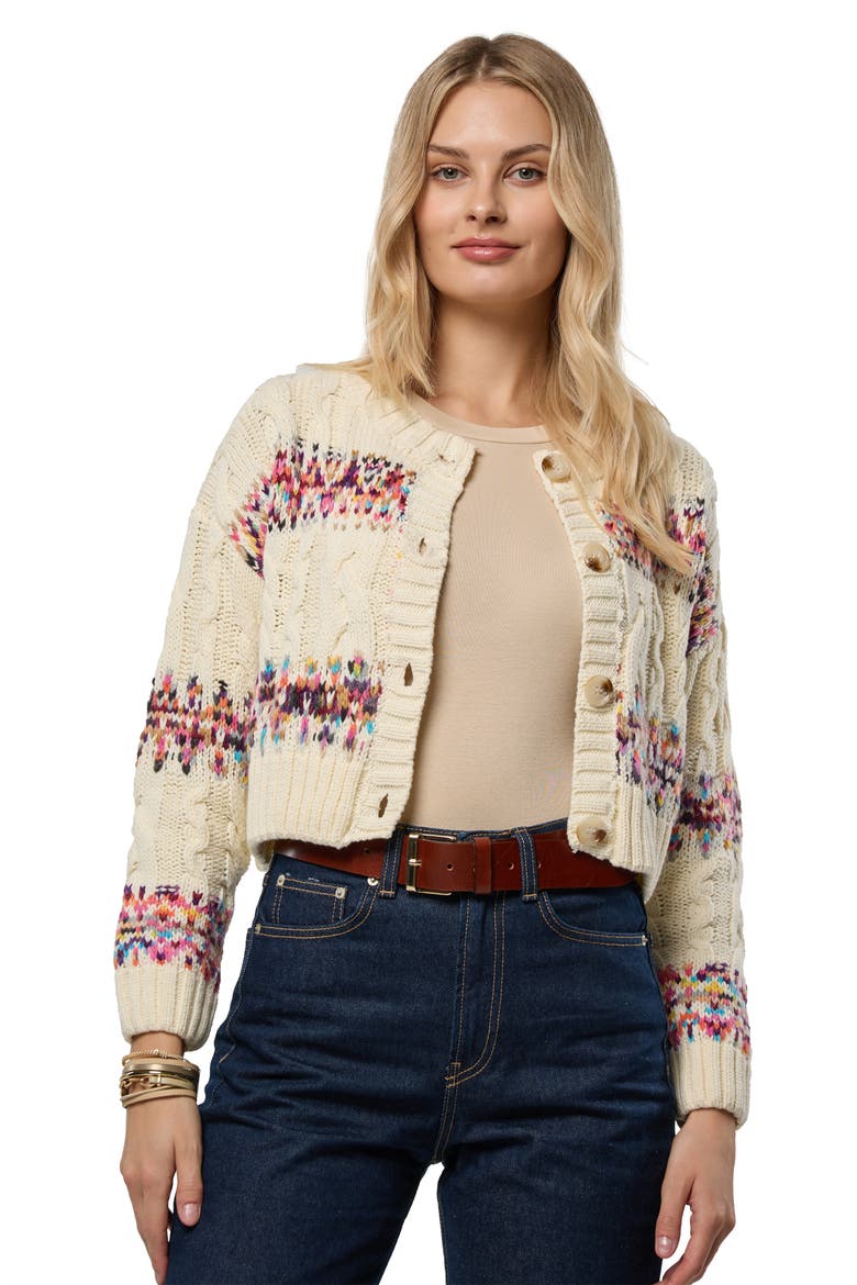 Striped Jacquard Cardigan, Alternate, color, IVORY