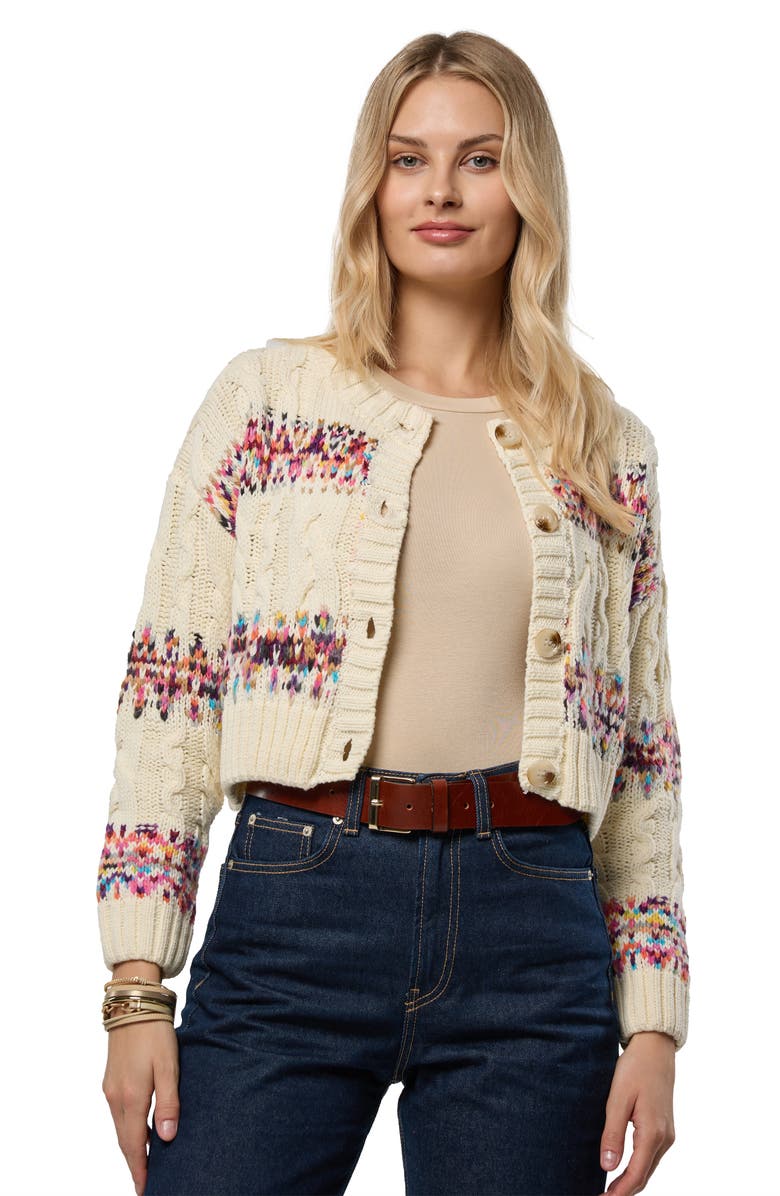 SAACHI Striped Jacquard Cardigan, Alternate, color, Ivory