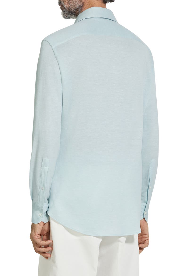 Crossover Silk, Linen & Cotton Button-Up Shirt, Alternate, color, BRIGHT BLUE SOLID