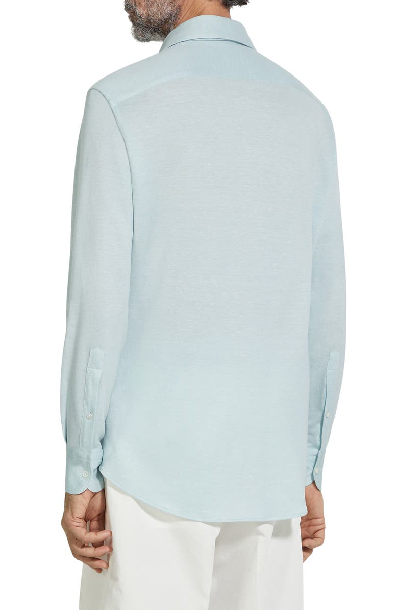 ZEGNA Crossover Silk, Linen & Cotton Button-Up Shirt, Alternate, color, Bright Blue Solid