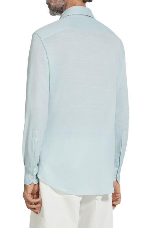 Zegna Silk & Linen Blend Long Sleeve Shirt In Bright Blue Solid