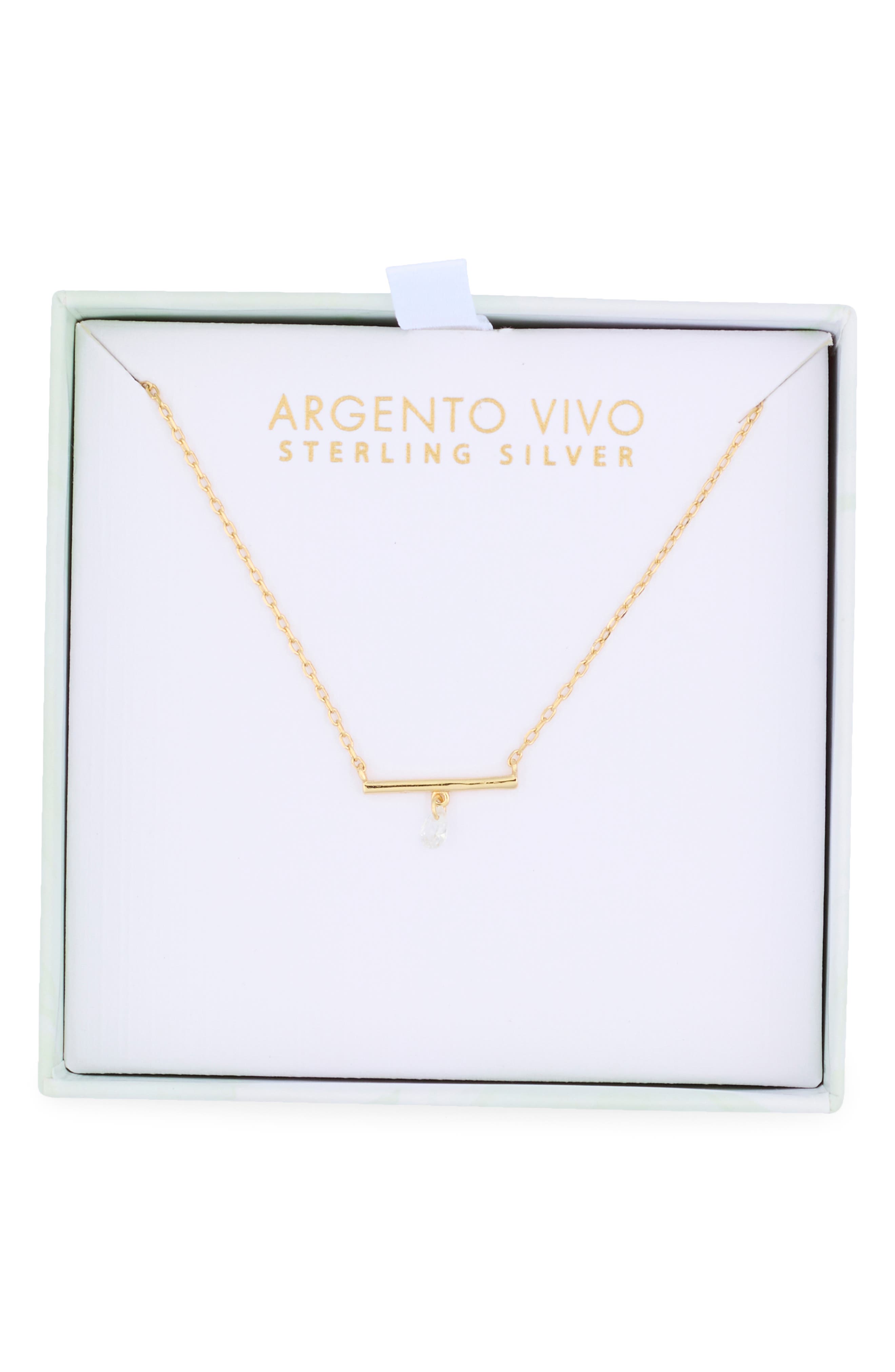 Argento Vivo Sterling Silver CZ Bar Pendant Necklace