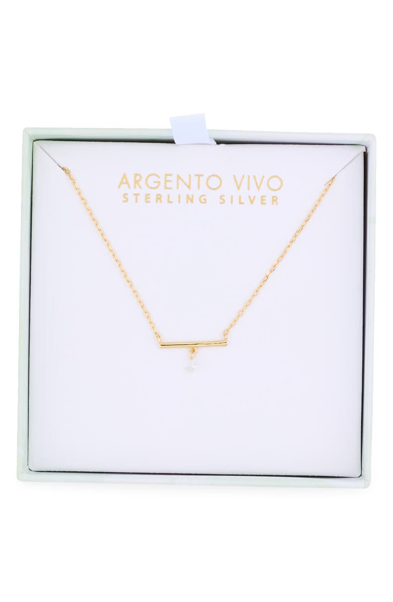 Argento Vivo Sterling Silver CZ Bar Pendant Necklace, Main, color, Gold