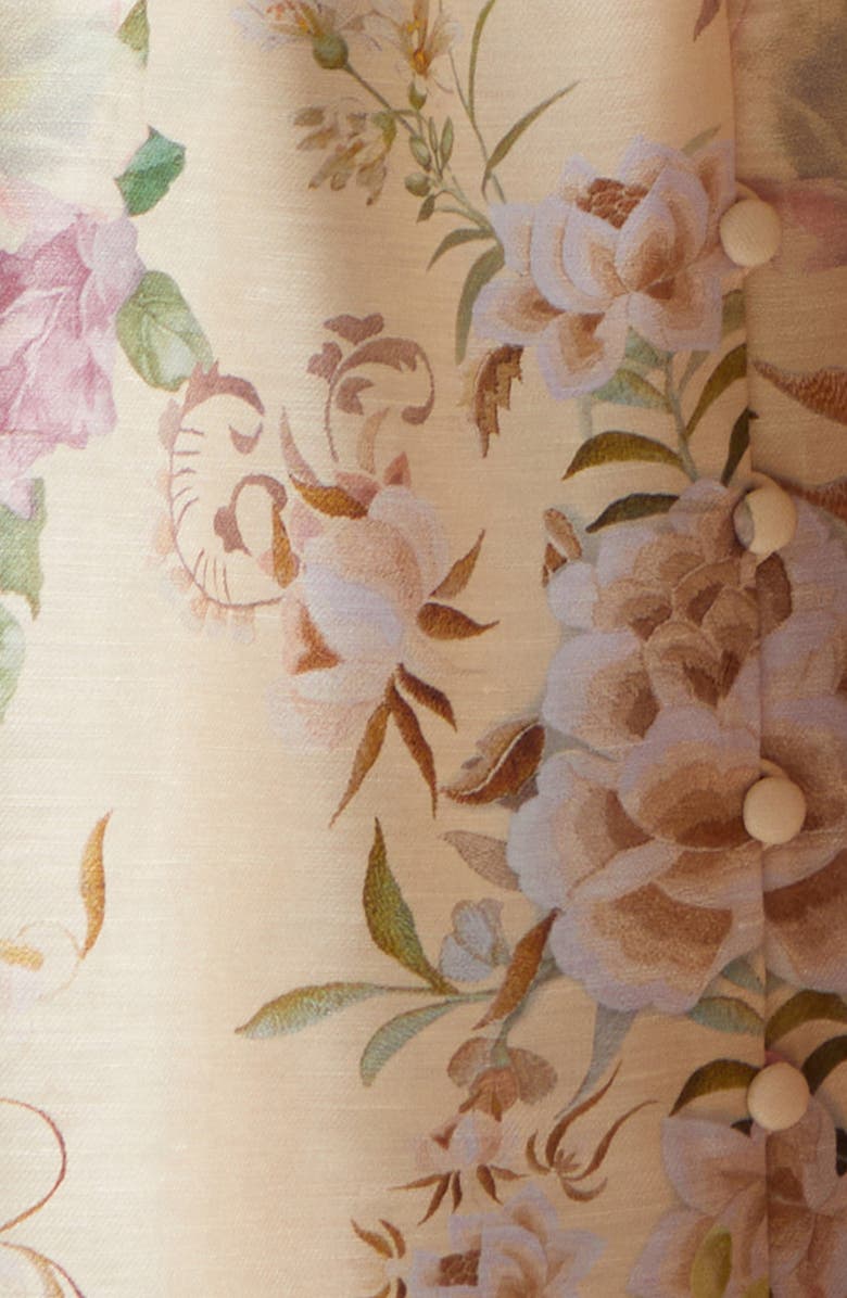 Camilla Corset Linen & Silk Twill Fit & Flare Dress, Alternate, color, Adorned In Aranjuez