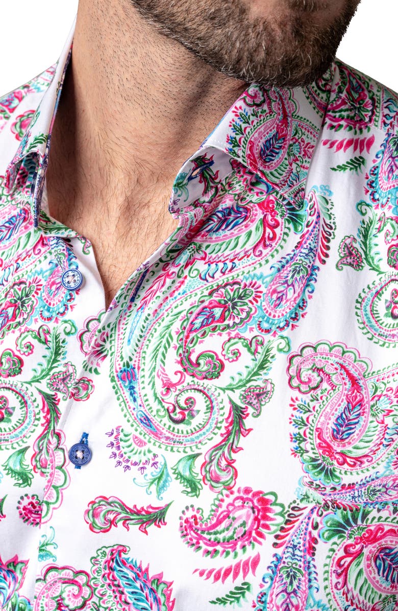 Maceoo Galileo Paisley Print Short Sleeve Cotton Button-Up Shirt, Alternate, color,