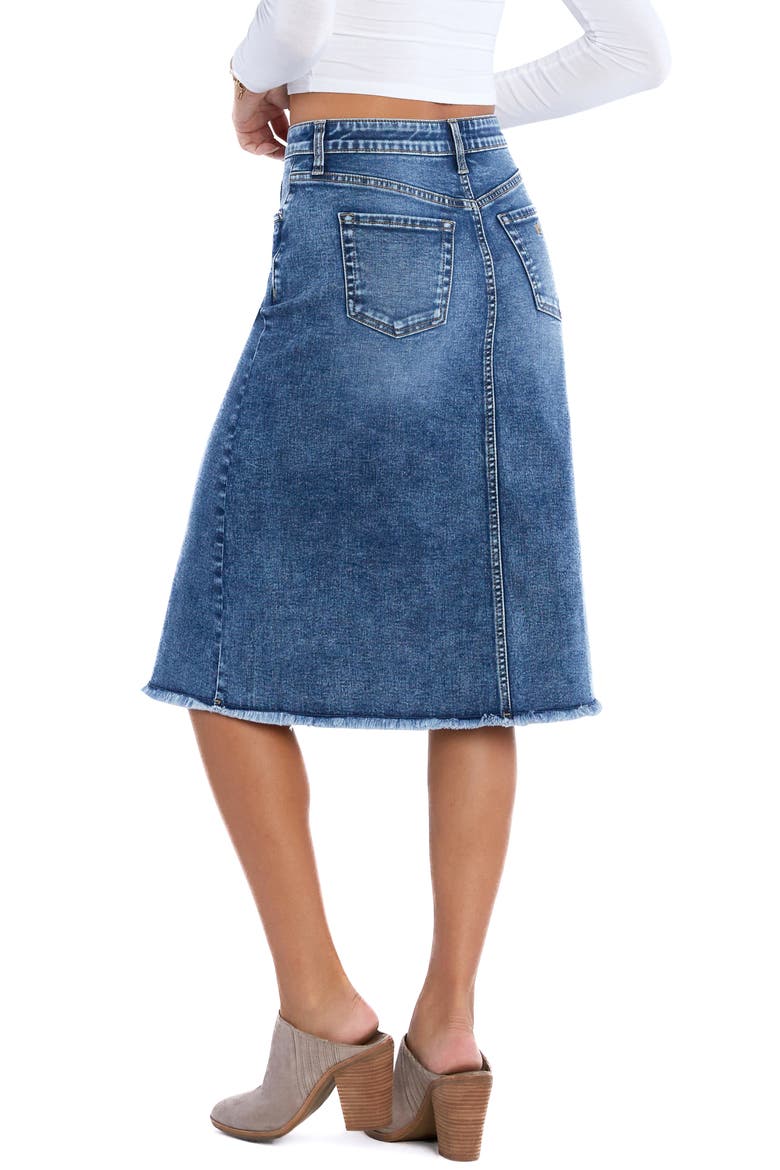 Double Front Slit Denim Midi Skirt, Alternate, color, SPLIT BLUE