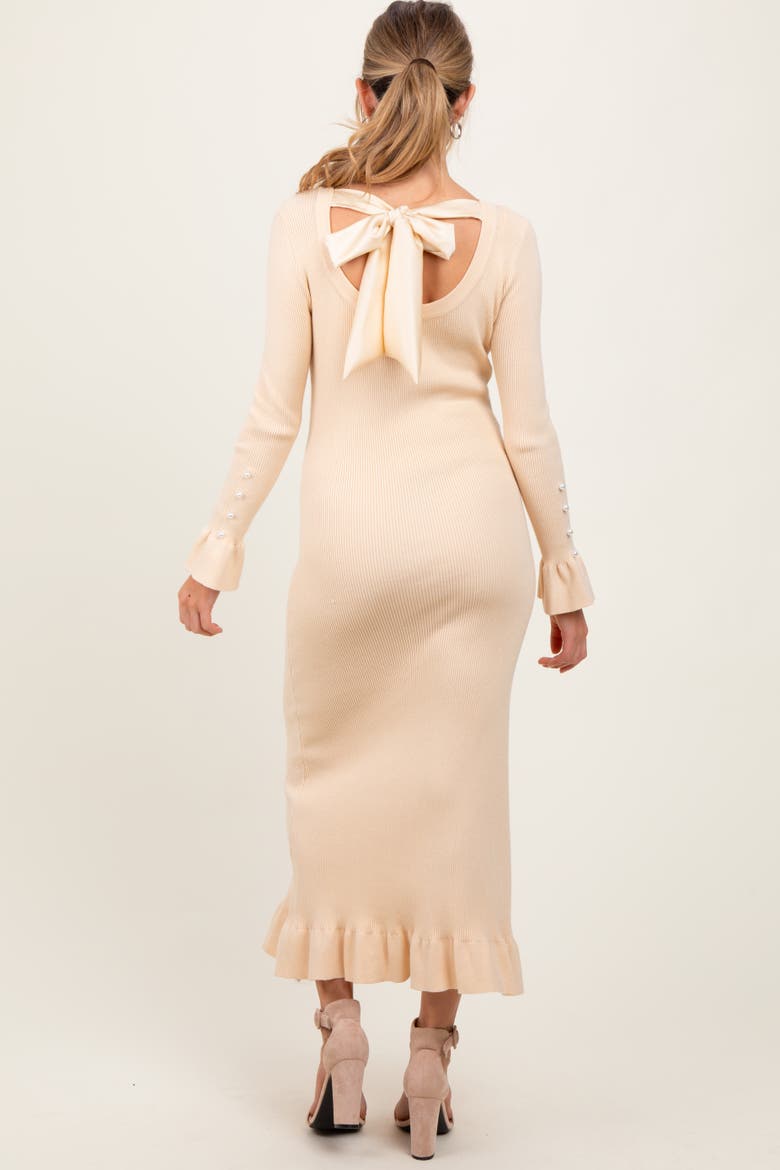 Ribbed Knit Bow Back Maxi Dress, Alternate, color, Cream