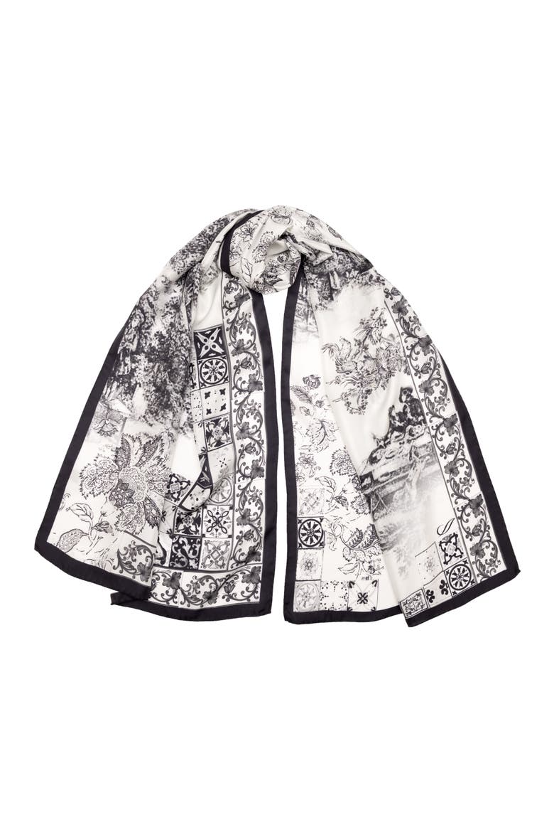Toile - Long Silk Scarf for Women, Main, color, Black