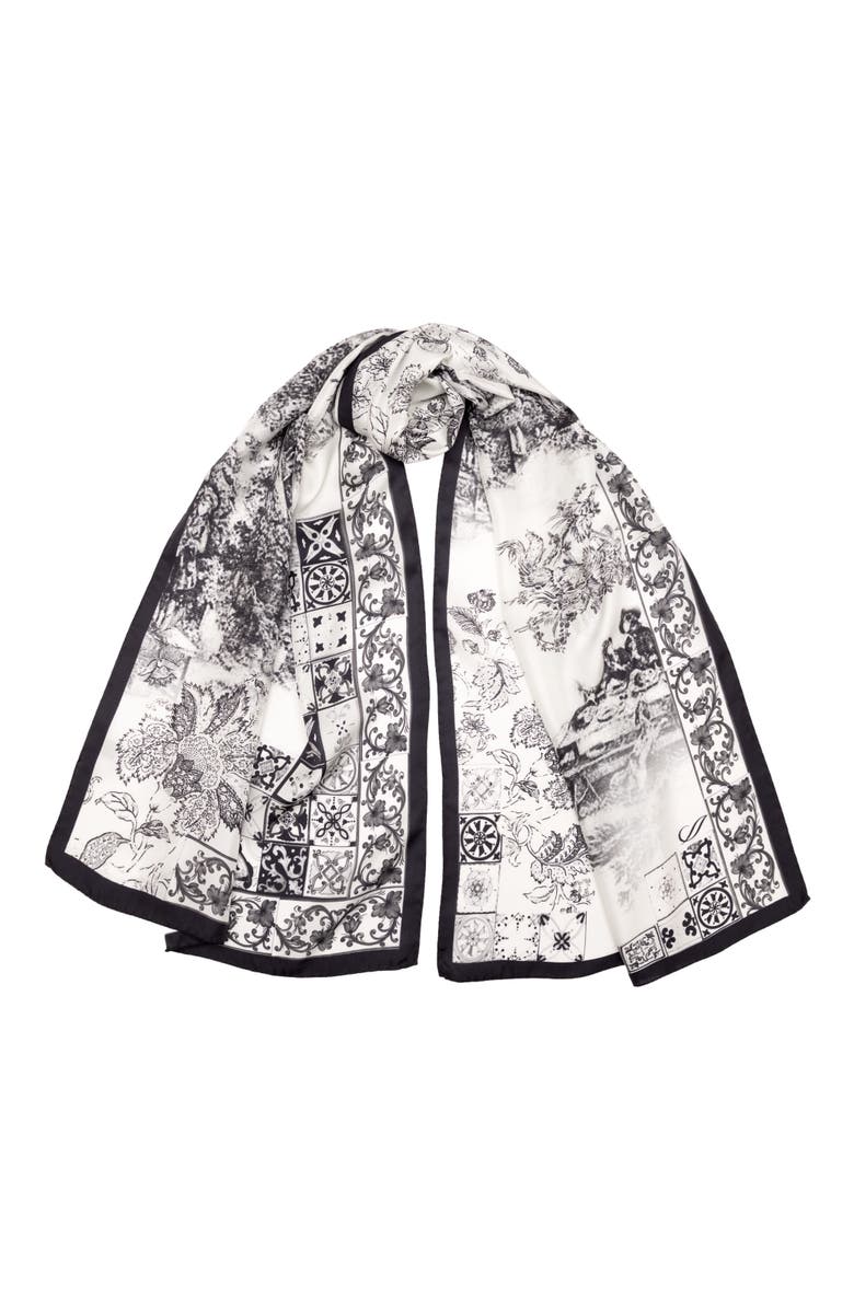 Elizabetta Toile - Long Silk Scarf for Women, Main, color, Black