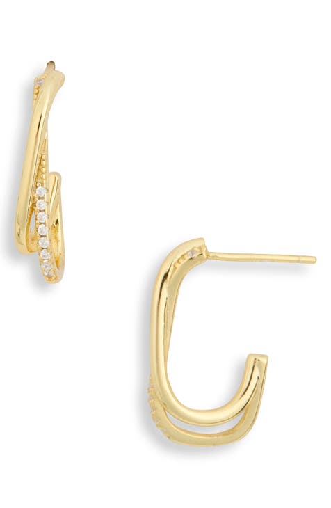 Pavé CZ Double J-Hoop Earrings