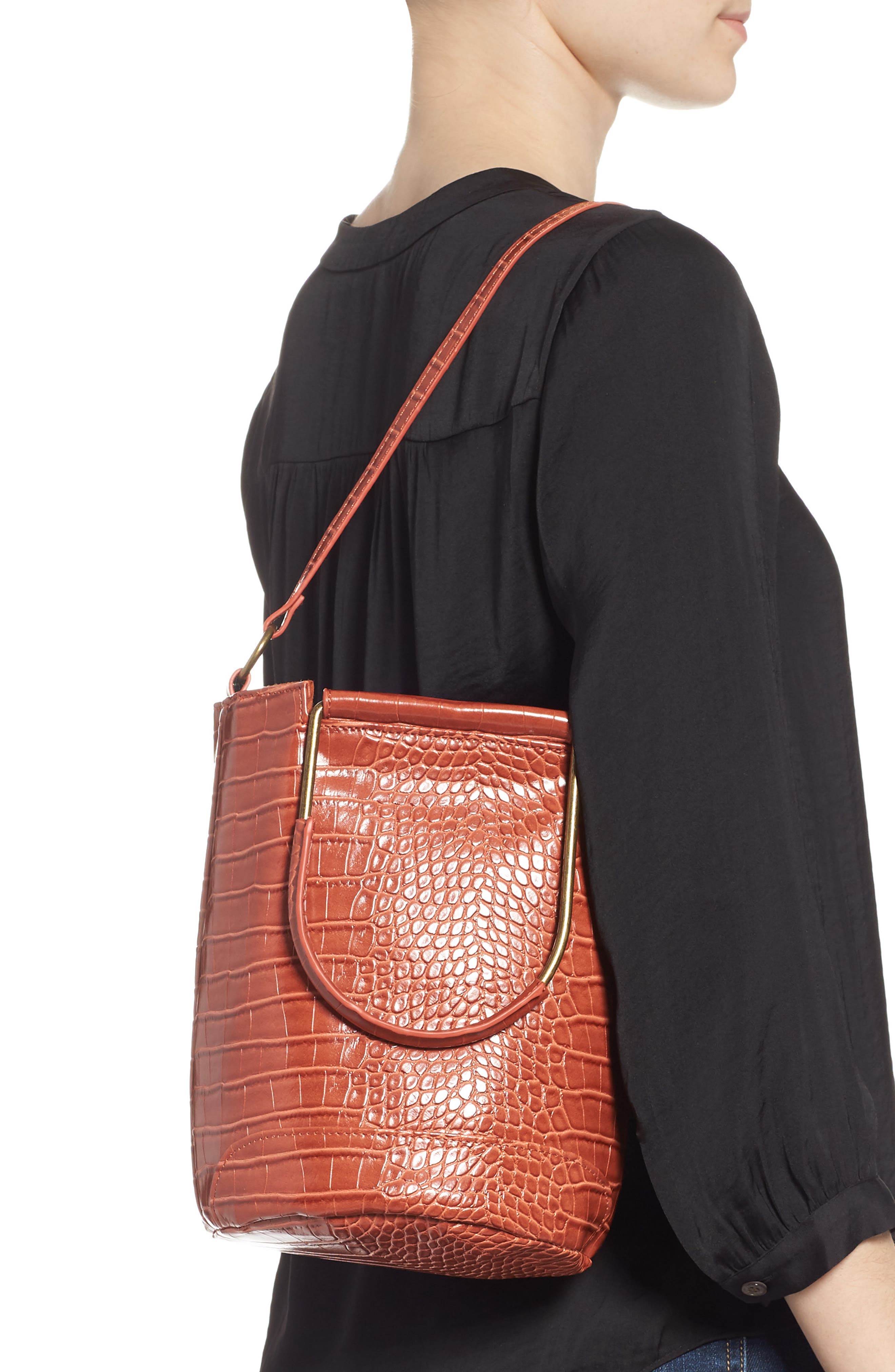 T-Shirt & Jeans Croc Embossed Faux Leather Tote, Alternate, color, 