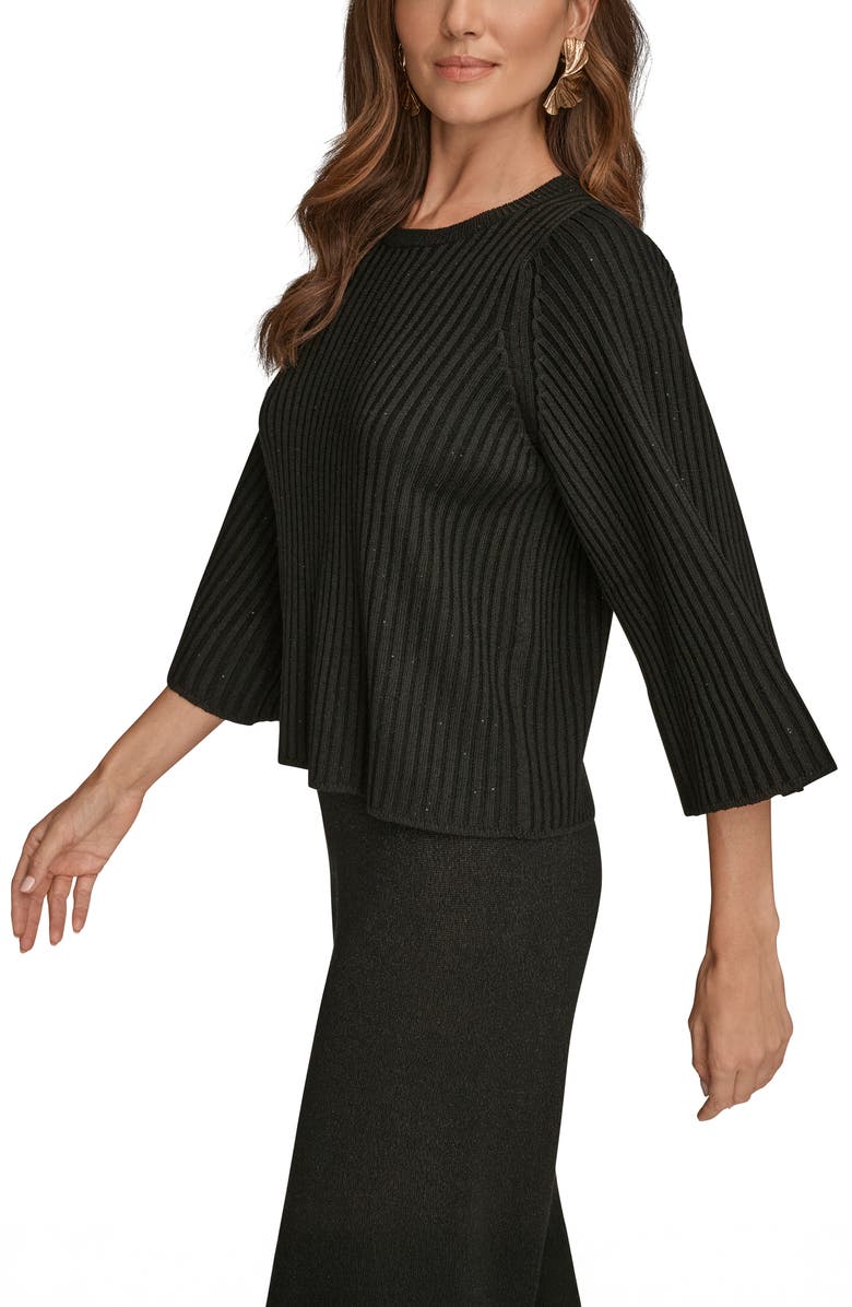 Donna Karan New York Flare Sleeve Rib Top, Alternate, color, Black