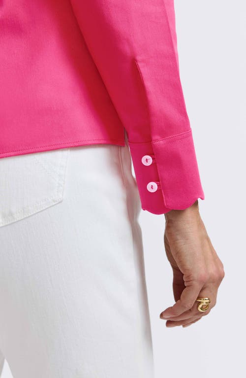 Foxcroft Bridget Scalloped Matte Sateen Button-up Shirt In Pink Flambe