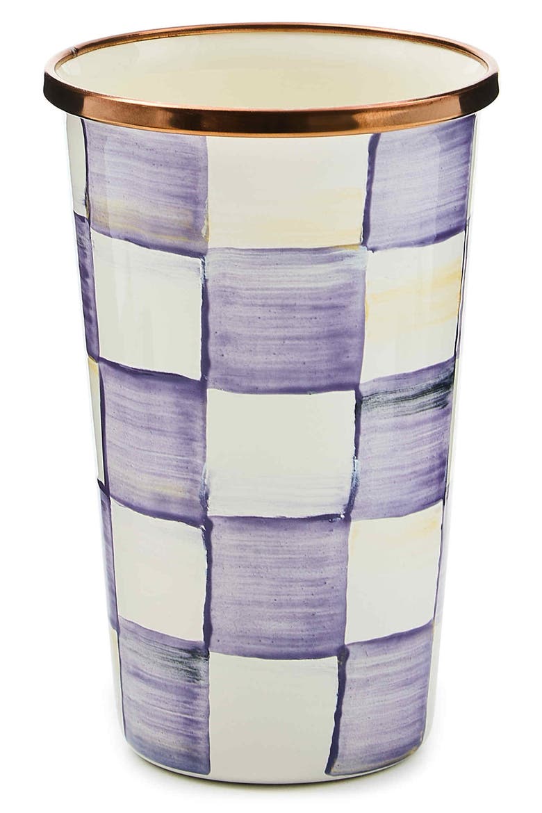 Violet Check Enameled Steel 10-Ounce Tumbler, Main, color, VIOLET