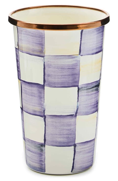 Violet Check Enameled Steel 10-Ounce Tumbler