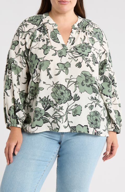 Floral Long Sleeve Popover Top (Plus)