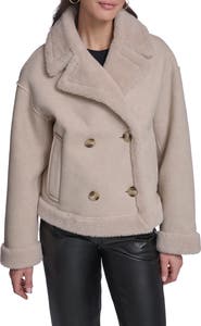 Levi's Faux Leather & Faux Shearling Double Breasted Coat